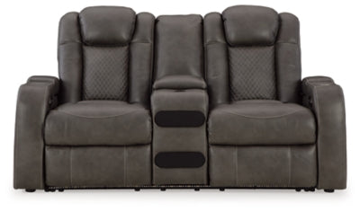 Fyne-Dyme Power Reclining Loveseat with Console - Furniture Gallery