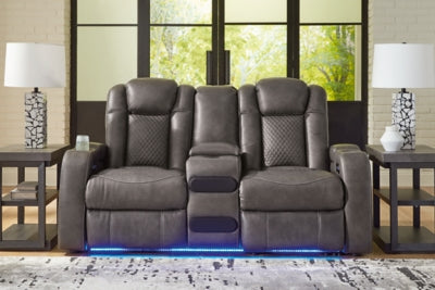 Fyne-Dyme Power Reclining Loveseat with Console - Furniture Gallery