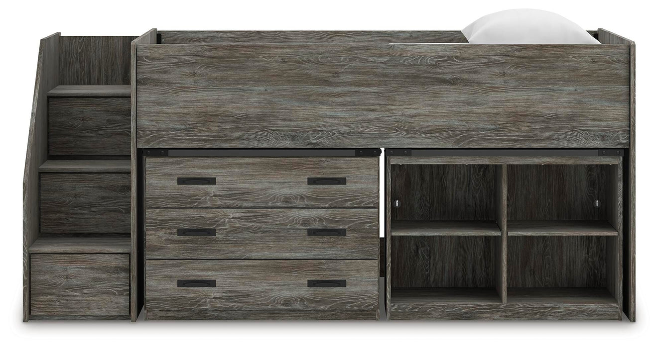 Frandern Loft Bed with Bookcase and Drawer Storage - Furniture Gallery