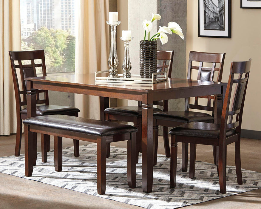 Bennox Dining Table and Chairs with Bench (Set of 6) - Furniture Gallery