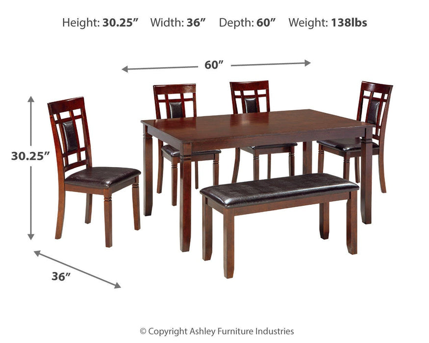 Bennox Dining Table and Chairs with Bench (Set of 6) - Furniture Gallery