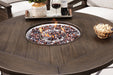 Paradise Trail Paradise Trail Fire Pit Table with 4 Nuvella Swivel Lounge Chairs - Furniture Gallery