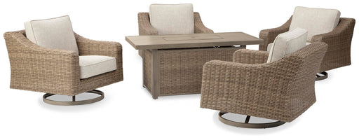 Beachcroft Beachcroft Fire Pit Table with Four Nuvella Swivel Lounge Chairs - Furniture Gallery